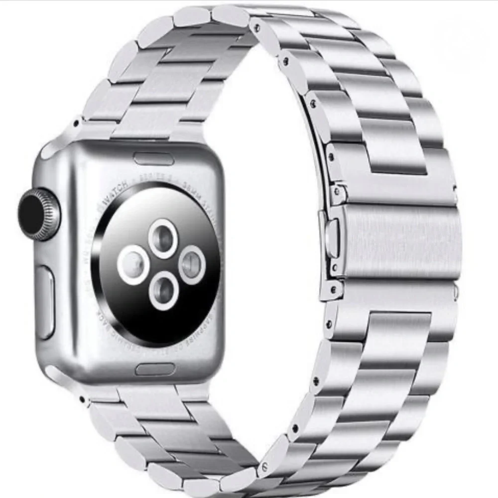 Pugo Top Metal Stainless Steel Silver Unisex Apple Watch Band, Size 38mm